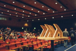 Preise für das Kurzfilmfestival Köln aus verschiedenen Holzarten. 